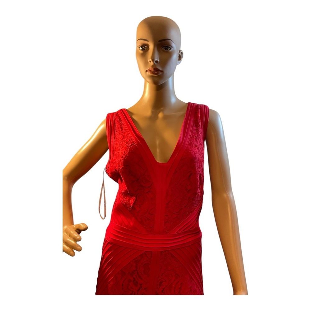 TADASHI SHOJI Women’s Red V-Neck Floral Lace Cocktail Midi Dress Size 14 - Picture 2 of 16